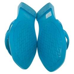 Pre Owned Hermes Blue Rubber Aloha Flat Slides Size 35