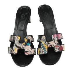 Pre Owned Hermes Multicolor Canvas Oasis Slide Sandals Size 38