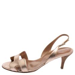 Pre Owned Hermes Gold Leather Night Slingback Sandals Size 40