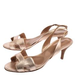 Pre Owned Hermes Gold Leather Night Slingback Sandals Size 40