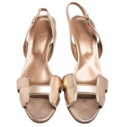 Pre Owned Hermes Gold Leather Night Slingback Sandals Size 40