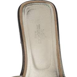 Hermes Grey/Silver Glitter Oran Slide Flats Size 38.5