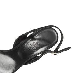 Pre Owned Hermes Black/Silver Glitter and Suede Night Slingback Sandals Size 38