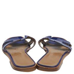 Pre Owned Hermés Blue Patent Leather Oran Slide Sandals Size 37