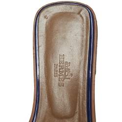 Pre Owned Hermés Blue Patent Leather Oran Slide Sandals Size 37