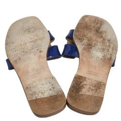 Pre Owned Hermés Blue Patent Leather Oran Slide Sandals Size 37