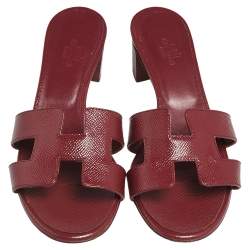 مملوكة مسبقًا Hermes Burgundy Patent Leather Oasis  Sandals Size 37