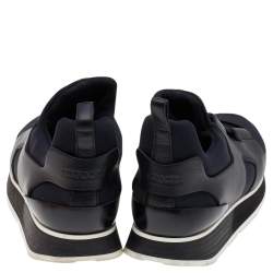 Pre Owned Hermes Black Leather And Fabric Low Top Sneakers Size 40