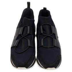 Pre Owned Hermes Black Leather And Fabric Low Top Sneakers Size 40