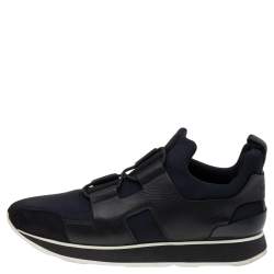 Pre Owned Hermes Black Leather And Fabric Low Top Sneakers Size 40