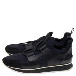Pre Owned Hermes Black Leather And Fabric Low Top Sneakers Size 40