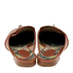 Pre Owned Hermés Brown Leather Palladium Plated Oz Mules Size 39