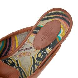 Pre Owned Hermés Brown Leather Palladium Plated Oz Mules Size 39