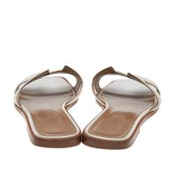 Pre Owned Hermès White Leather Oran Flat Sandals Size 38