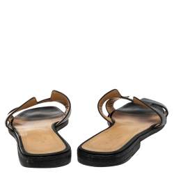 Pre Owned Hermes Black Leather Oran Sandals Size 37