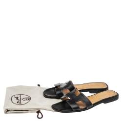 Pre Owned Hermes Black Leather Oran Sandals Size 37