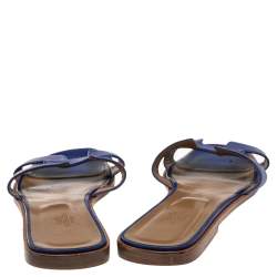 مملوكة مسبقًا Hermes  Blue Leather Oran Flat Sandals 41.5