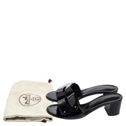 Hermes Black Patent Leather View Slide Sandals Size 35