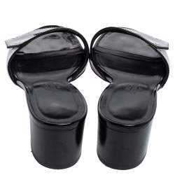 Hermes Black Patent Leather View Slide Sandals Size 35