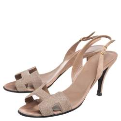Pre Owned Hermes Beige Suede Night Slingback Sandals Size 38.5