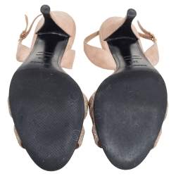 Pre Owned Hermes Beige Suede Night Slingback Sandals Size 38.5