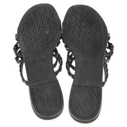 Pre Owned Hermes Black Jelly And Rubber D'ancre Chaine Flat Sandals Size 39