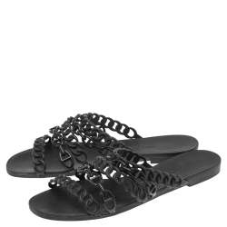 Pre Owned Hermes Black Jelly And Rubber D'ancre Chaine Flat Sandals Size 39