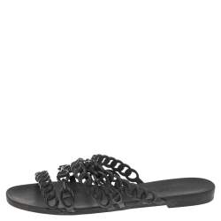 Pre Owned Hermes Black Jelly And Rubber D'ancre Chaine Flat Sandals Size 39