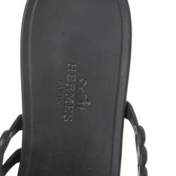 Pre Owned Hermes Black Jelly And Rubber D'ancre Chaine Flat Sandals Size 39