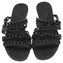 Pre Owned Hermes Black Jelly And Rubber D'ancre Chaine Flat Sandals Size 39