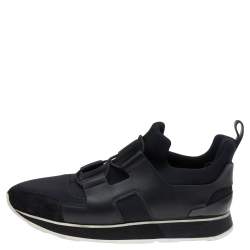Pre Owned Hermes Black Leather And Neoprene Player Low Top Sneakers Size 40