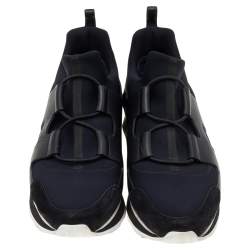 Pre Owned Hermes Black Leather And Neoprene Player Low Top Sneakers Size 40