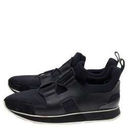 Pre Owned Hermes Black Leather And Neoprene Player Low Top Sneakers Size 40