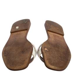 Pre Owned Hermes White Leather Oran Flats Sandals Size 38