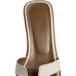 Pre Owned Hermes White Leather Oran Flats Sandals Size 38