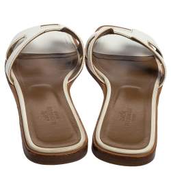 Pre Owned Hermes White Leather Oran Flats Sandals Size 38