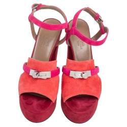 Pre Owned Hermes Tricolor Suede Kelly Platform Sandals Size 37
