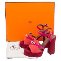 Pre Owned Hermes Tricolor Suede Kelly Platform Sandals Size 37