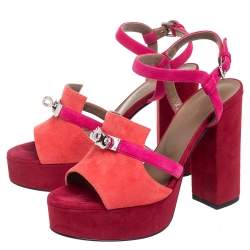 Pre Owned Hermes Tricolor Suede Kelly Platform Sandals Size 37