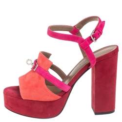 Pre Owned Hermes Tricolor Suede Kelly Platform Sandals Size 37