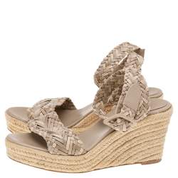 Hermes Beige Leather and Suede Sofia Espadrille Wedge Sandals Size 41