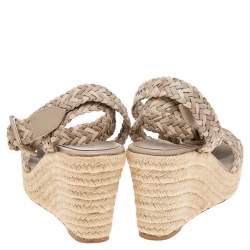 Hermes Beige Leather and Suede Sofia Espadrille Wedge Sandals Size 41