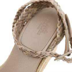 Hermes Beige Leather and Suede Sofia Espadrille Wedge Sandals Size 41