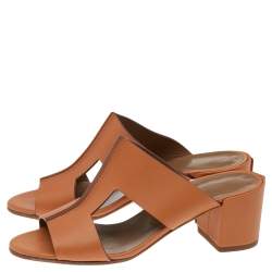 Pre Owned Hermés Natural Brown Leather Ostia Slide Sandals Size 37