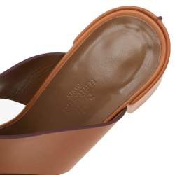 Pre Owned Hermés Natural Brown Leather Ostia Slide Sandals Size 37