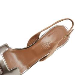 Hermes Metallic Beige Leather and Suede Night Slingback Sandals Size 36