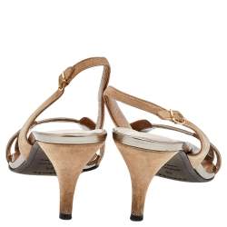 Hermes Metallic Beige Leather and Suede Night Slingback Sandals Size 36