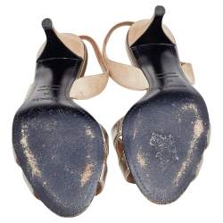 Hermes Metallic Beige Leather and Suede Night Slingback Sandals Size 36