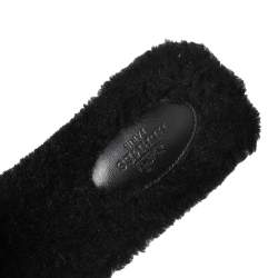 Pre Owned Hermes Black Shearling Fur Oran Flat Sandals Size 40