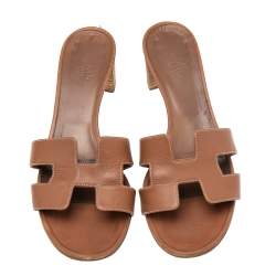 Hermes Brown  Leather Oasis  Sandals Size 37.5